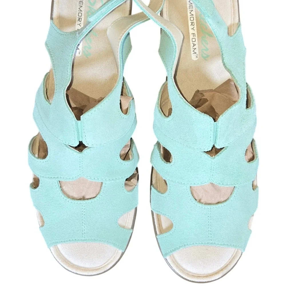 Skechers Memory Foam Wedge Sandals Strappy Aqua Casual Comfort Womens‎